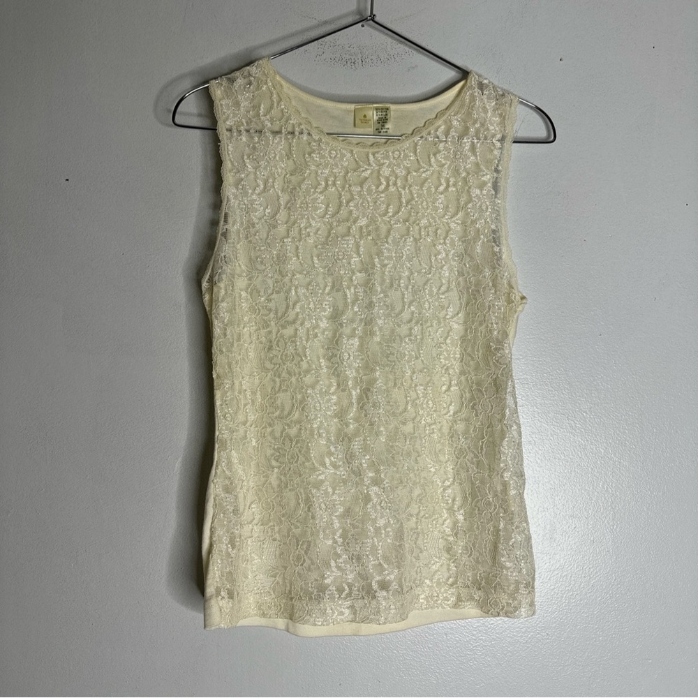 Vintage Gold Label Victoria’s Secret Ivory Sheer Lace Front Tank Top CP